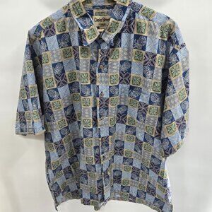 Cooke Street Blue Green Aloha Pineapple 100% Cotton Button Down Shirt Large